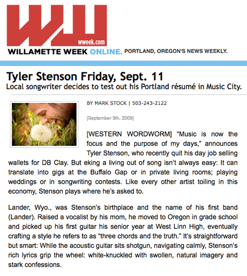 Tyler Stenson in the Willamette Week 09-09-09