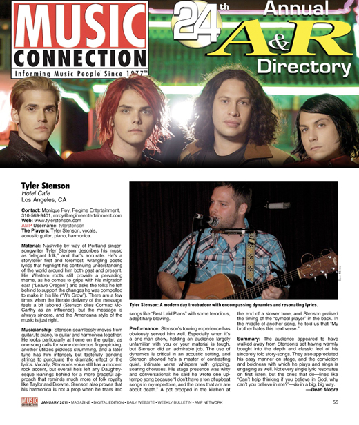 Tyler Stenson in Music Connection Magazine - 01/01/2011