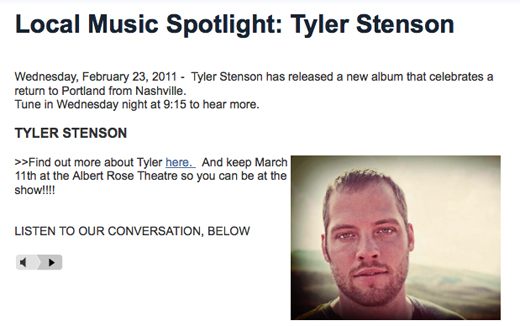 Tyler Stenson on the KINK.fm Local Music Spotlight