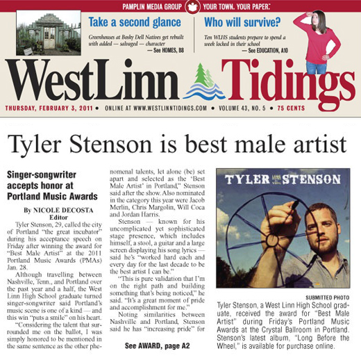 Tyler Stenson in the West Linn Tidings 02/03/2011