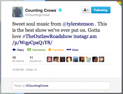 Counting Crows tweet about Tyler Stenson