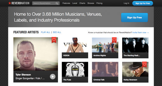 Featured on ReverbNation Home Page